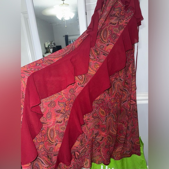 NEW Nasty Gal MAXI LONG DRESS Red Paisley Print Ruffle Halter Neck Size S NWT! - Picture 10 of 12